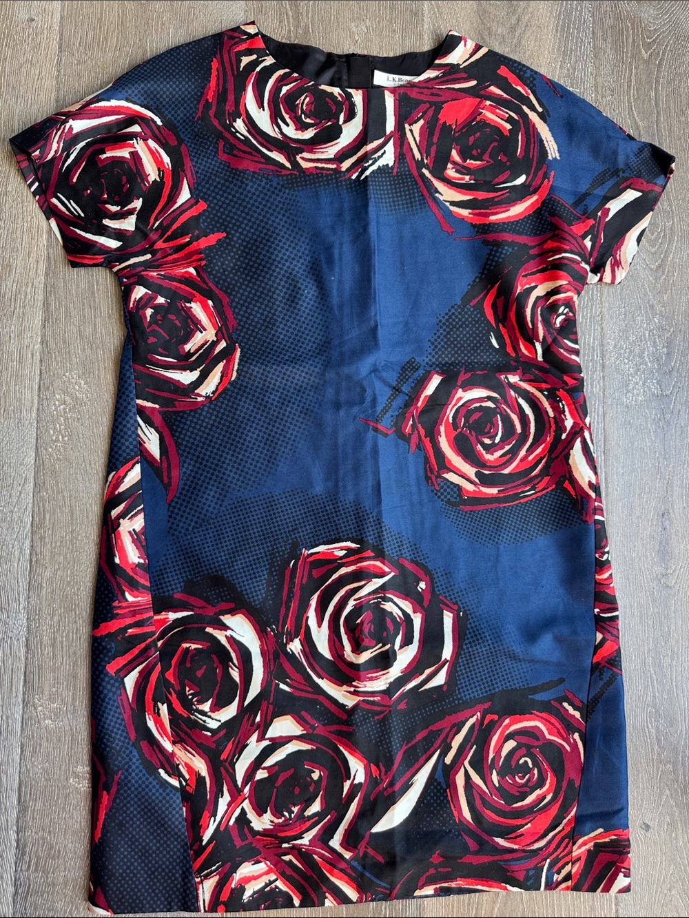 LK Bennett Navy Shift Dress with Red and Cream Rose Print AS0667